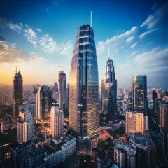 Fototapeta premium A scenic cityscape showing sharp architectural details of modern skyscrapers.