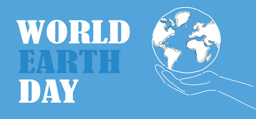 world earth day lettering text typography Earth Day concept illustration with save open hand with globe earth inside world map sign element, Save the Earth Symbol Global Awareness Save Nature