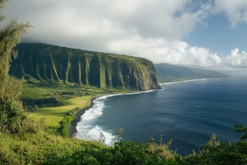 Obraz premium Hawi Valley: A Stark Green Haven on the Steep Volcanic Coast of the Big Island, Hawaii