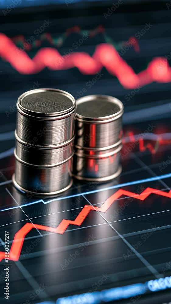 Poster monitoring oil market trends and price fluctuations through analytics using a financial chart displa