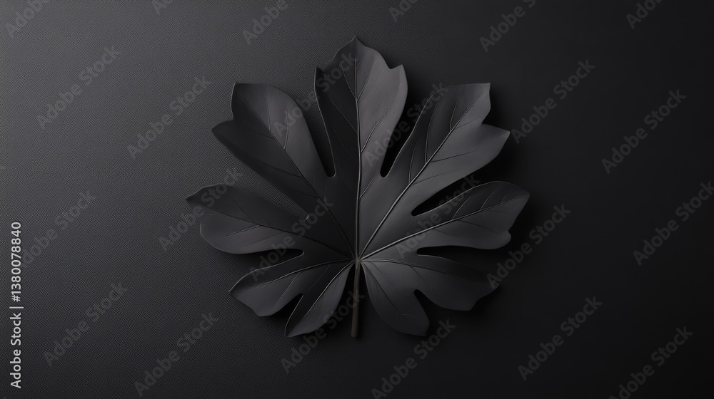 Aufkleber a dark tropical leaf with intricate veins stands out against a matte black background, creating a so
