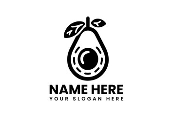 Monochrome Avocado Vector Logo Half Illustration. Minimalist Fruit Art
