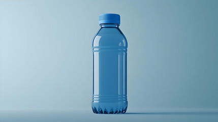 Clear plastic water bottle on blue background