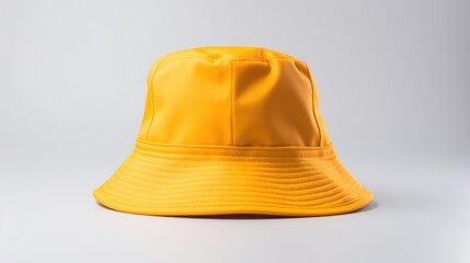 Fototapeta premium This isolated bucket hat features a vibrant yellow color and smooth texture, highlighting its design and shape. Ideal for stylish sun protection and outdoor adventures, it stands out alone