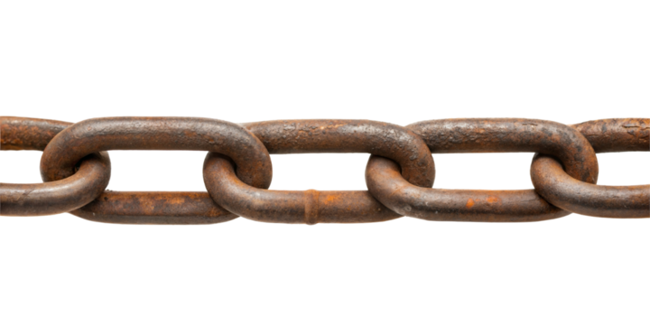 Vintage rusty steel chain isolated on transparent background. Cut out