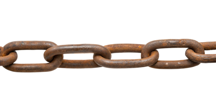 Vintage rusty steel chain isolated on transparent background. Cut out