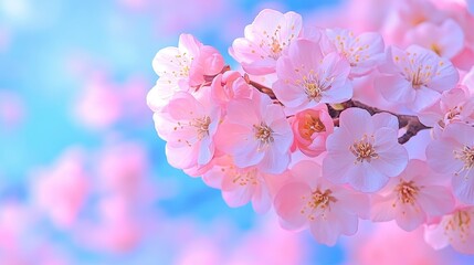 Fototapeta premium Delicate Pink Cherry Blossoms Against a Soft Blue Sky