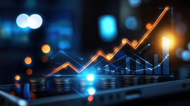Analyzing financial growth trends digital workspace infographic tech environment close-up view business insights