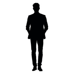 Standing man silhouette vector hands in pockets pose