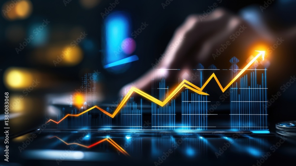 Poster analyzing market trends business analytics data visualization digital workspace close-up financial g
