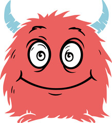  Illustration of a cute little red monster with blue horns