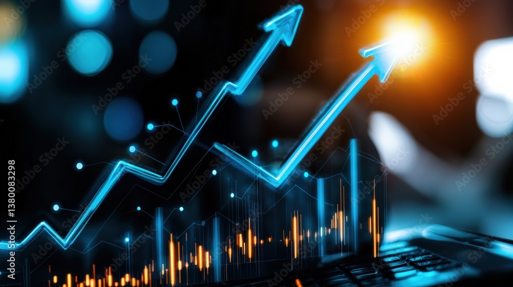 Poster analyzing business growth trends financial insights digital environment data visualization high-tech