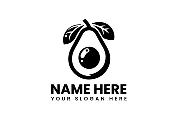 Stylized Avocado Half with Leaves Vector Graphic. Modern Fruit Design