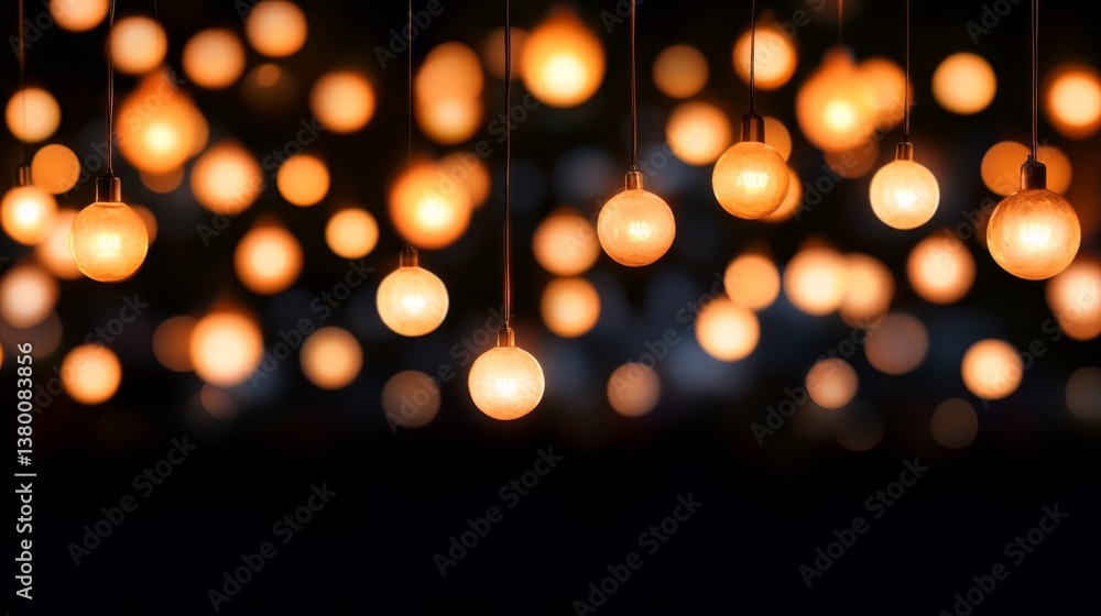 Aufkleber a string of soft golden bokeh lights softly fades into a pitch-black background, offering a captivat