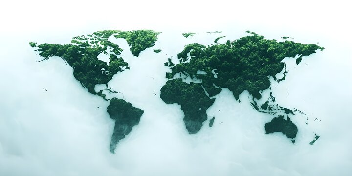 A world map with trees on it