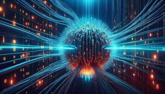 Fiber optics carrying computer virus attacking binary code