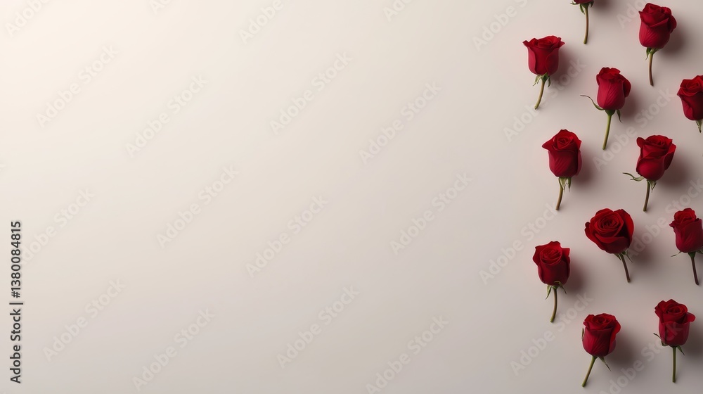 Aufkleber fresh red roses are symmetrically arranged on a white surface, showcasing beauty and elegance while 