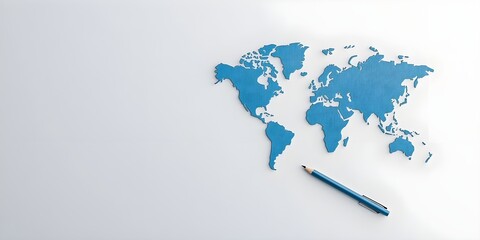 A blue world with a pencil on it