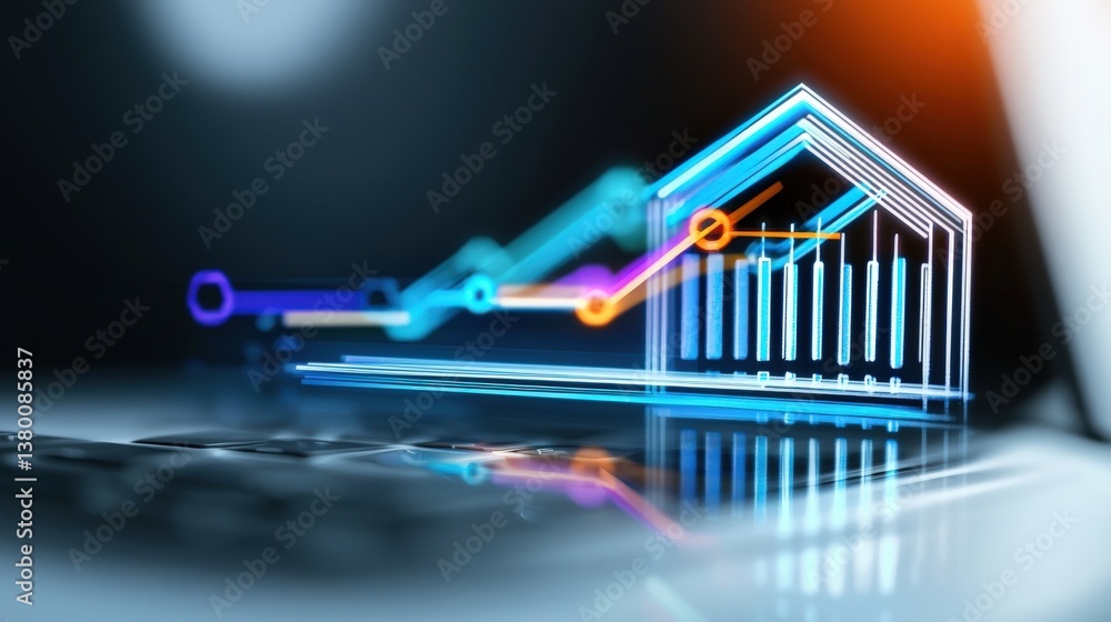 Poster market trends analysis digital finance graphical representation business environment close-up view d
