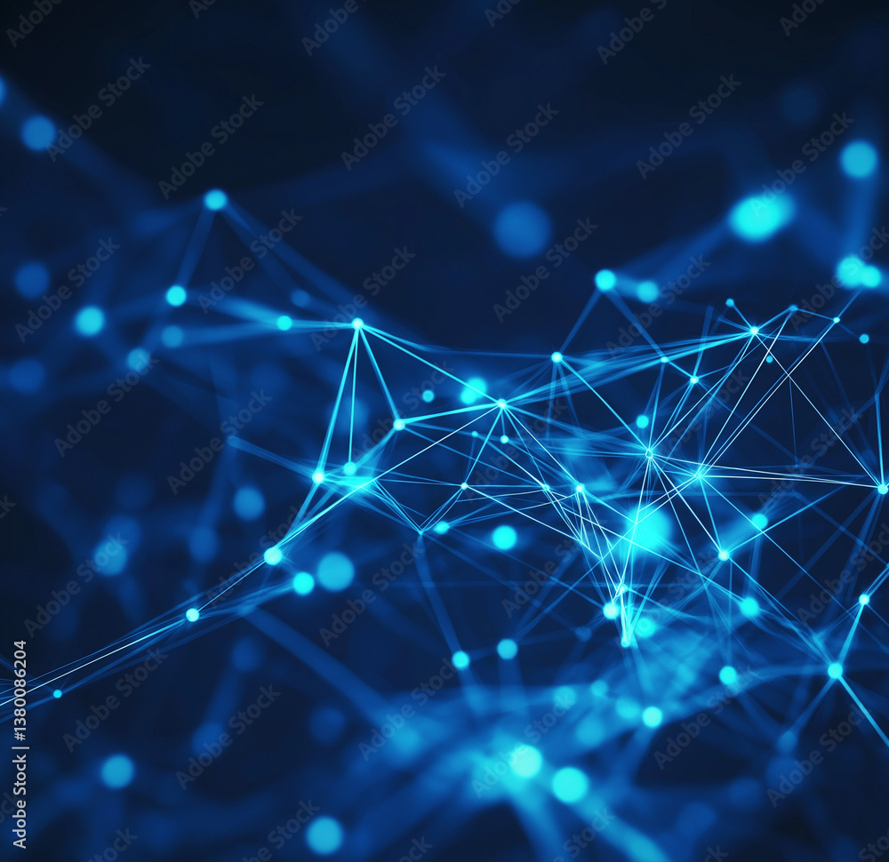 Poster blue background with digital connections and code – symbolizing technology, online communication, cy