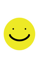 Fototapeta premium Bright yellow smiley face with black smile on white background flat vector illustration