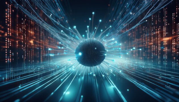Fiber optics carrying computer virus attacking binary code