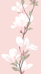 Fototapeta premium Minimalist pink magnolia branch on soft background flat vector illustration