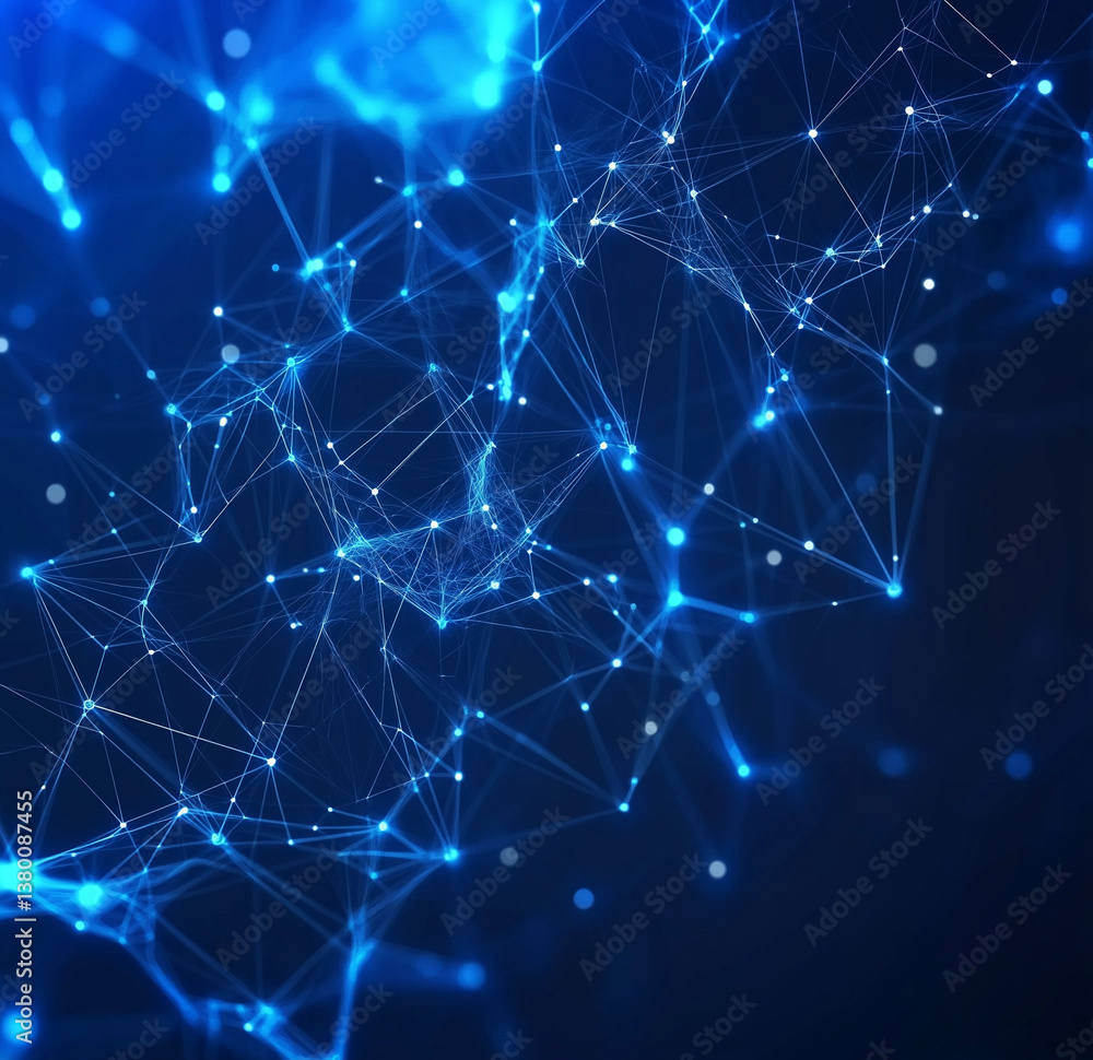 Poster blue background with digital connections and code – symbolizing technology, online communication, cy
