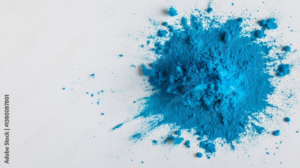 Poster a dynamic burst of bright cyan blue holi powder radiates outward from a central splash, set against 