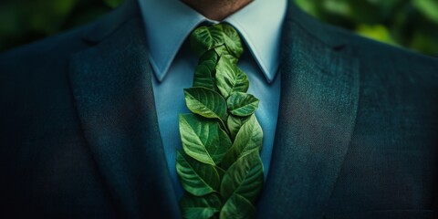 Green Business Concept Sustainable Growth Eco Friendly Nature Leaves Suit Tie Ecology Corporate     