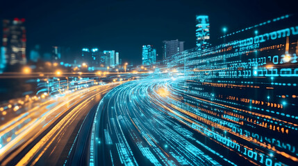 Obraz premium City Highway Data Flow Night