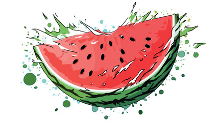 Colorful watermelon slice with splash effects on white background flat vector illustration