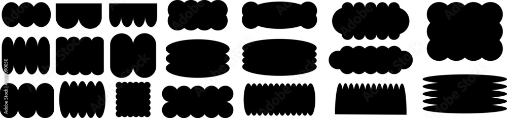 Poster set of black abstract geometric shapes with bold and rounded forms for design compositions and layou