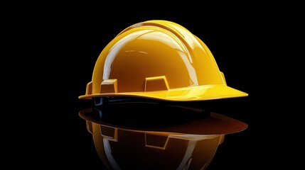 Fototapeta premium Yellow safety helmet reflecting on black surface