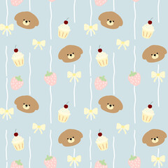 seamless pattern with bears , strawberry , cupcake