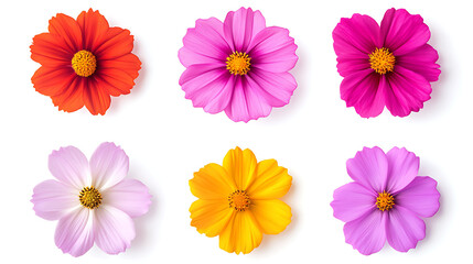 Set of six vibrant cosmos flowers is feast for eyes, evoking feelings of joy and peace with symmetrical arrangement