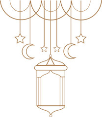 Ramadan Kareem Lantern, Moons, and Stars Line Art