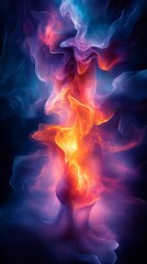 Vibrant Swirl of Colorful Smoke in Blue Purple and Fiery Orange