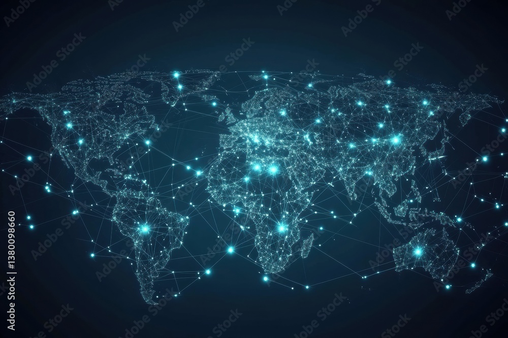 Aufkleber digital world map with glowing connections showcasing a futuristic layout on a dark background illus