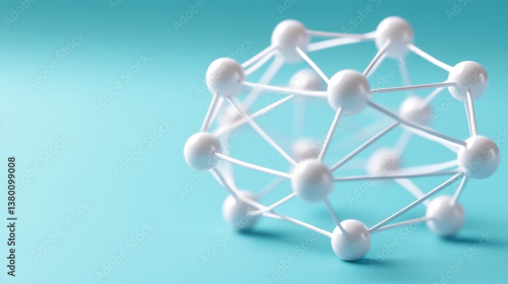 Aufkleber abstract 3d rendering of a molecule model with interconnected white spheres on a light blue backgrou