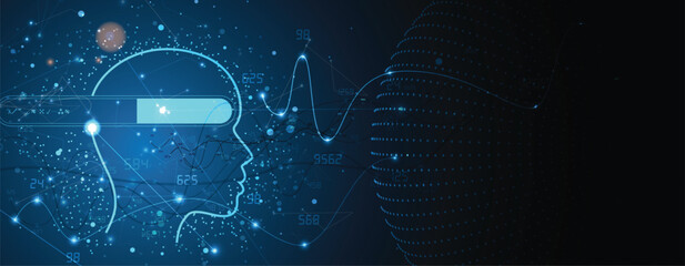 Futuristic blue abstract artificial intelligence and science data concept