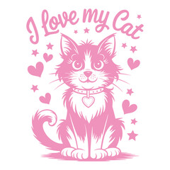 I love my cat vector t-shirt design, cute cat vector