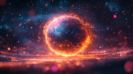 Obraz premium glowing ethereal sphere surrounded by shimmering cosmic dust and nebulous clouds in a captivating display of celestial energy and light
