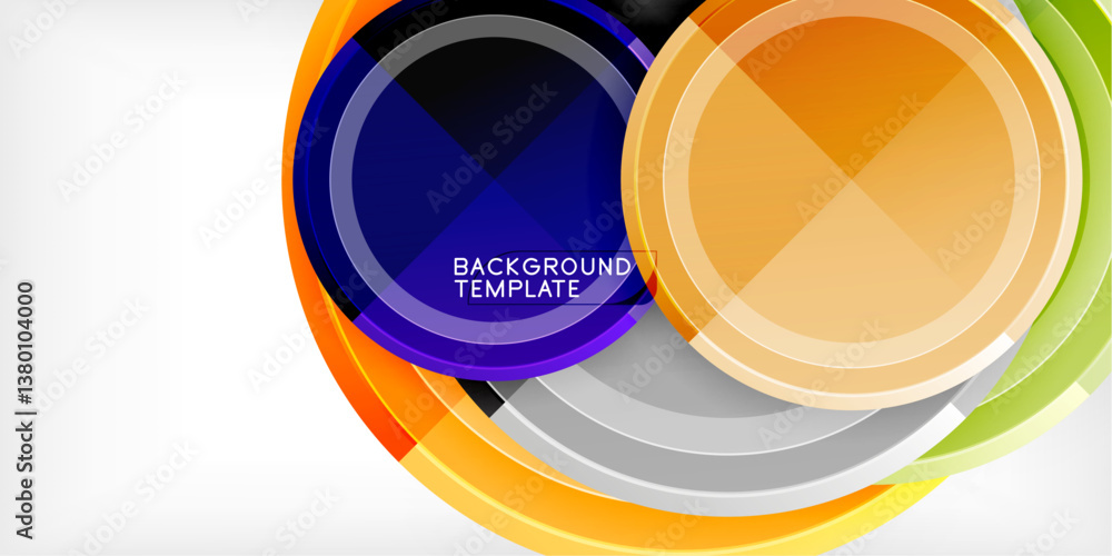 Poster Bright overlapping circles create dynamic abstract design. Vibrant colors, smooth gradients, modern template for backgrounds or presentations.