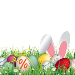Easter Eggs Percent Grass Rabbit Ears White Background