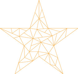 Lov polygon, connection of five star points on transparent background. gold polygonal star made of...