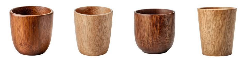 A collection of handcrafted rustic wooden cups and vessels for a warm earthy dining experience