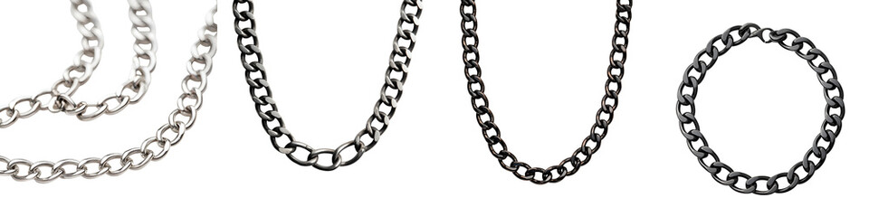 Obraz premium A variety of metal jewelry chains necklaces and bracelets in different styles and finishes showcasing fashionable accessories for a range of personal styles and preferences