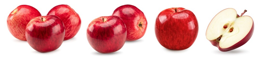 red apples with slices isolated on white background. clipping path
