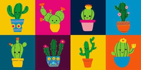 Cute cactus seamless pattern. Botanical cute character illustration for textile wallpaper texture on your project.